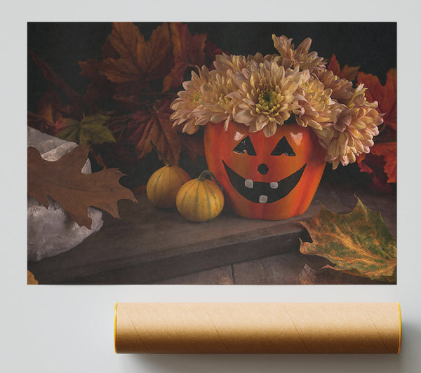 Orange Pumpkin Smile Giclee Print