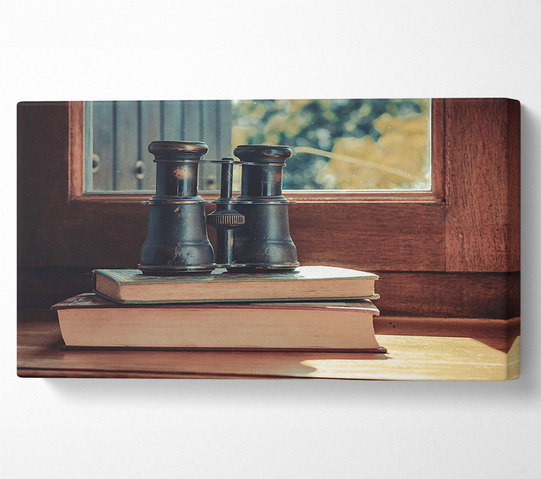  A Canvas Print of Brass Binoculars And Books Canvas Art