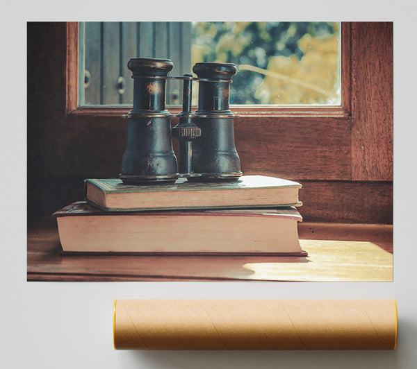 Brass Binoculars And Books Print