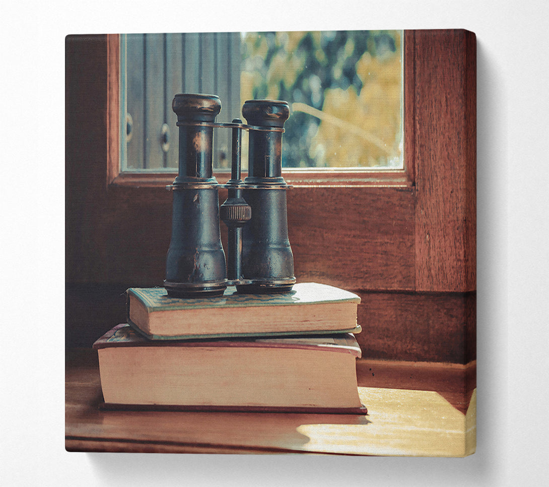  A Canvas Print of Brass Binoculars And Books Canvas Art
