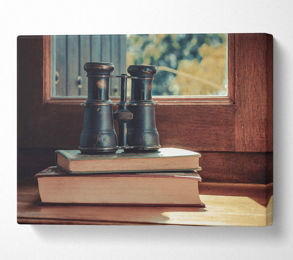  A Canvas Print of Brass Binoculars And Books Canvas Art