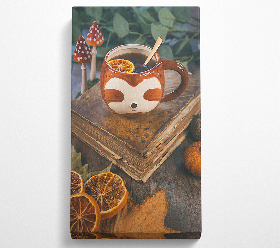  A Canvas Print of Brown Sloth Tea Time Canvas Wall Art