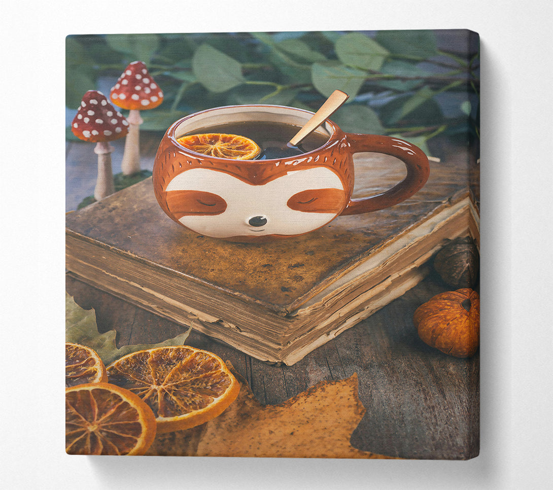  A Canvas Print of Brown Sloth Tea Time Canvas Wall Art