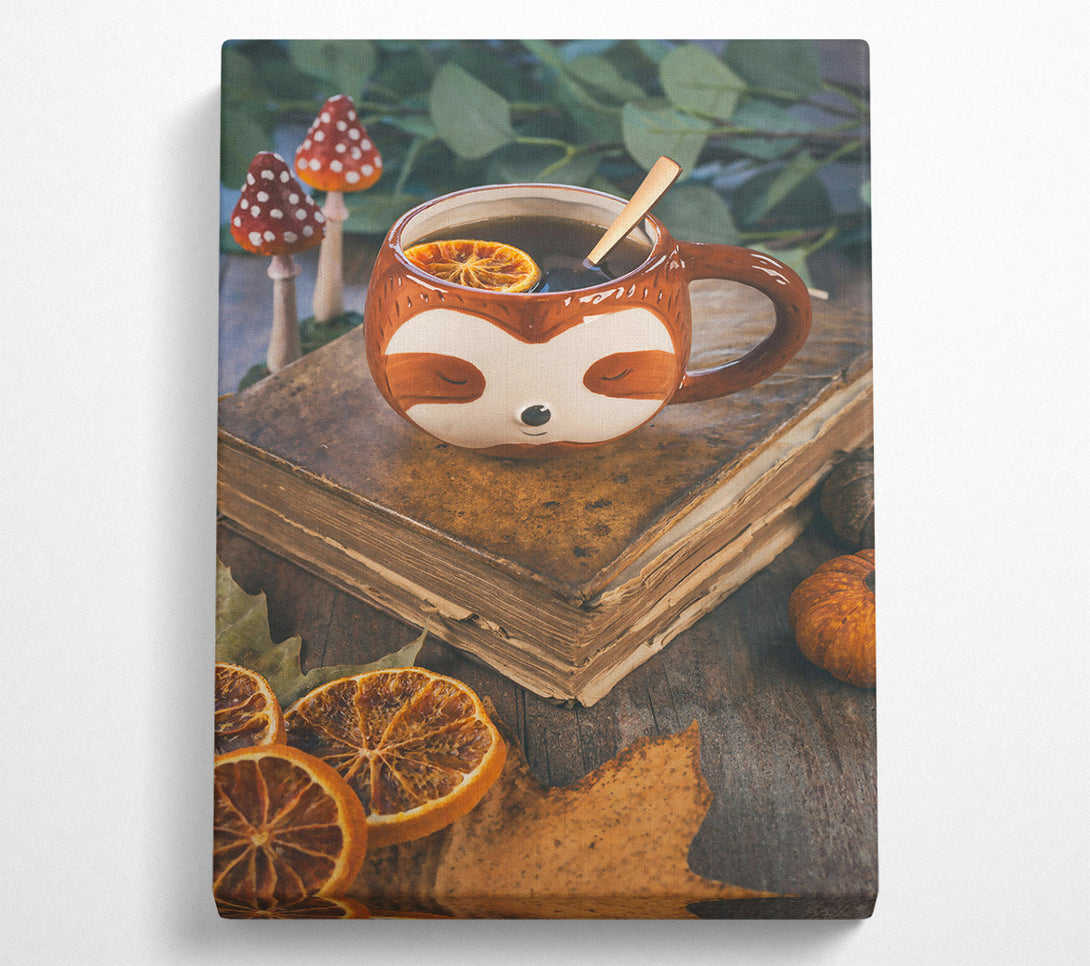  A Canvas Print of Brown Sloth Tea Time Canvas Wall Art