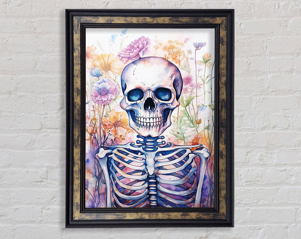 Skeleton Flowers Watercolour Framed Print
