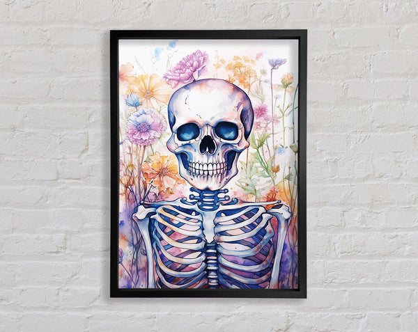 Skeleton Flowers Watercolour Framed Print