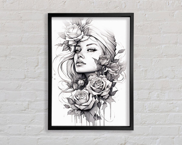 Sketched Beautiful Woman Framed Print