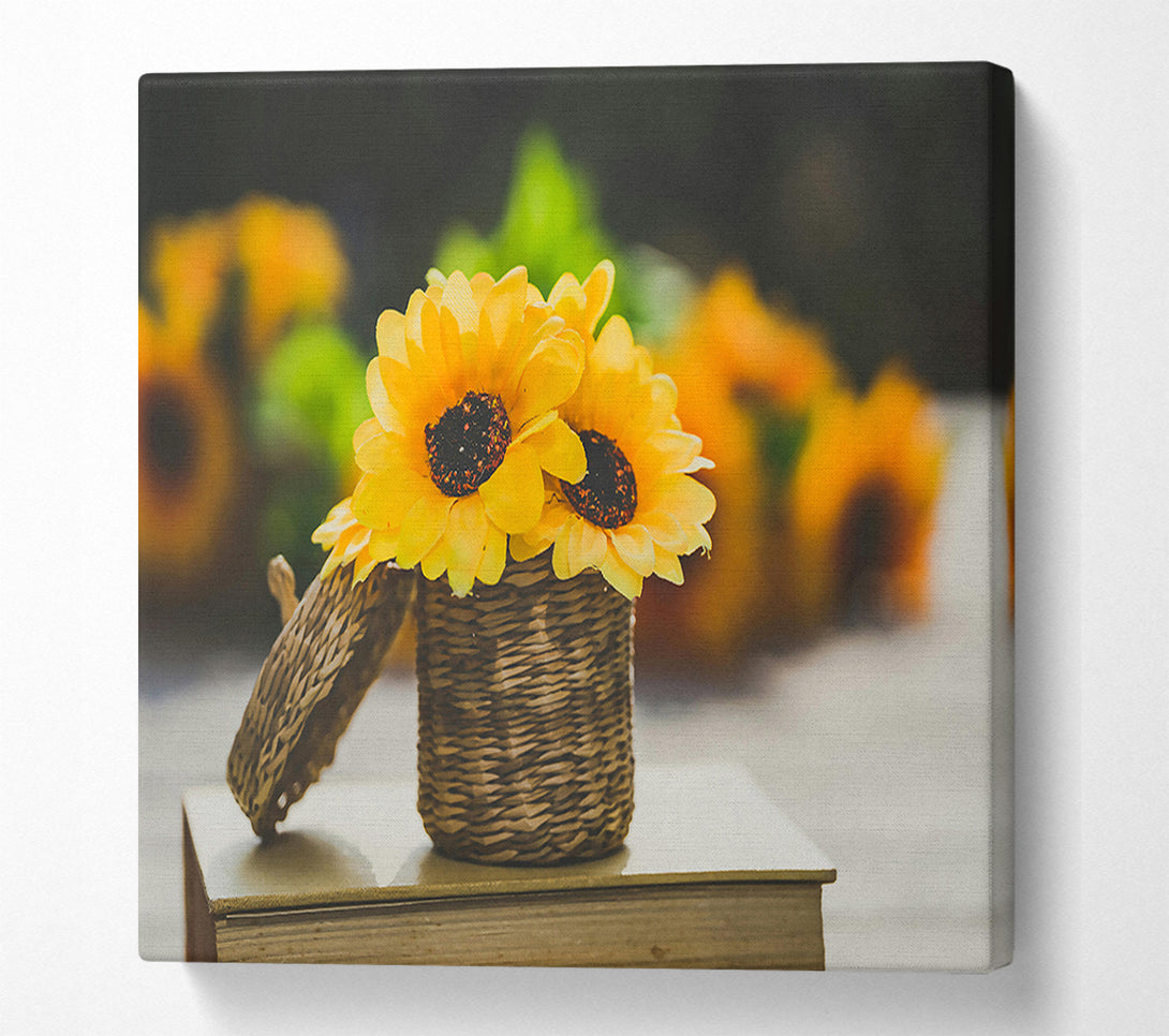  A Canvas Print of Golden Sunflowers In Basket Canvas Print