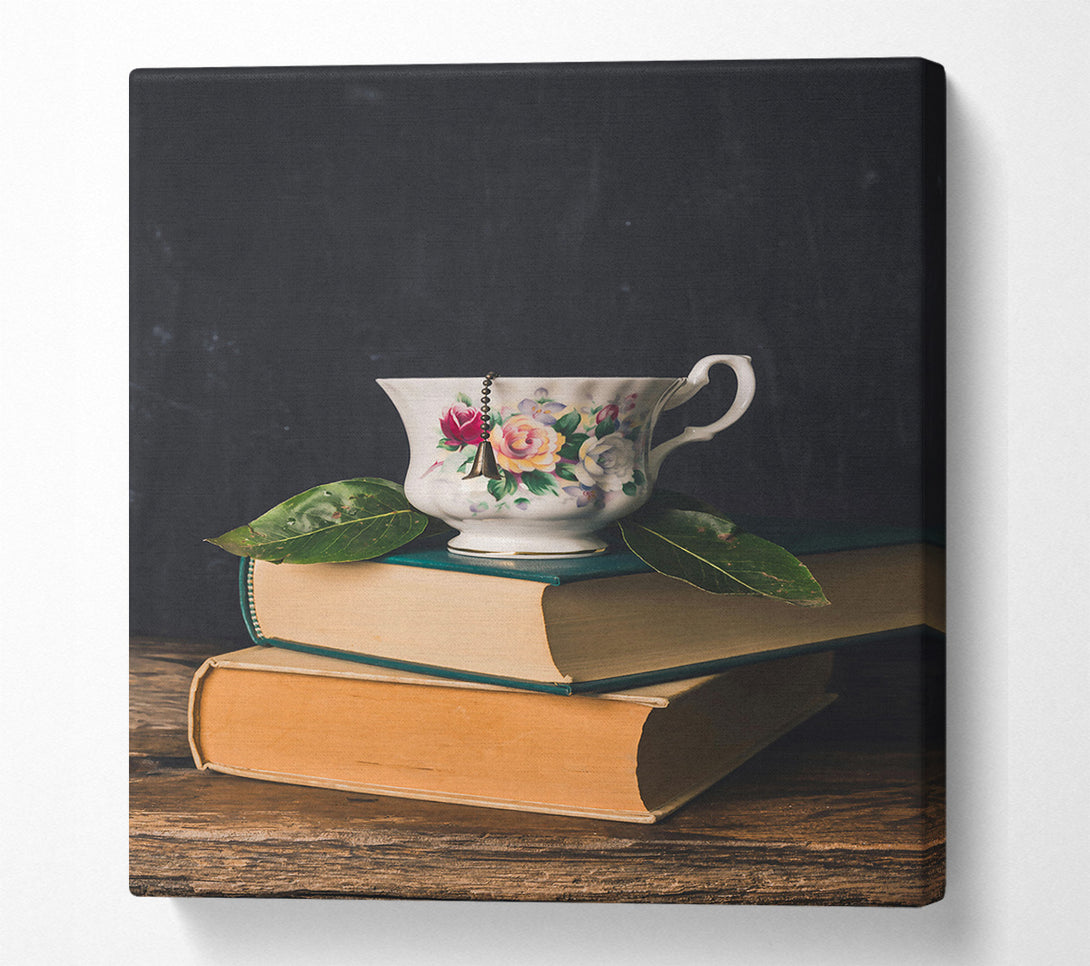 A Canvas Print of Green Tea And Books Canvas Wall Art