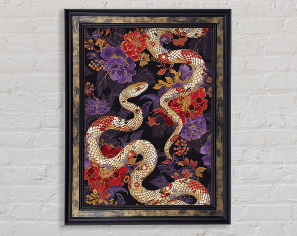 Snakes And Flowers Framed Print
