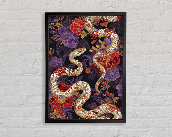 Snakes And Flowers Framed Print