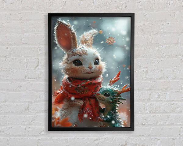 Snow Bunny Mystical Baby Dragon Framed Print