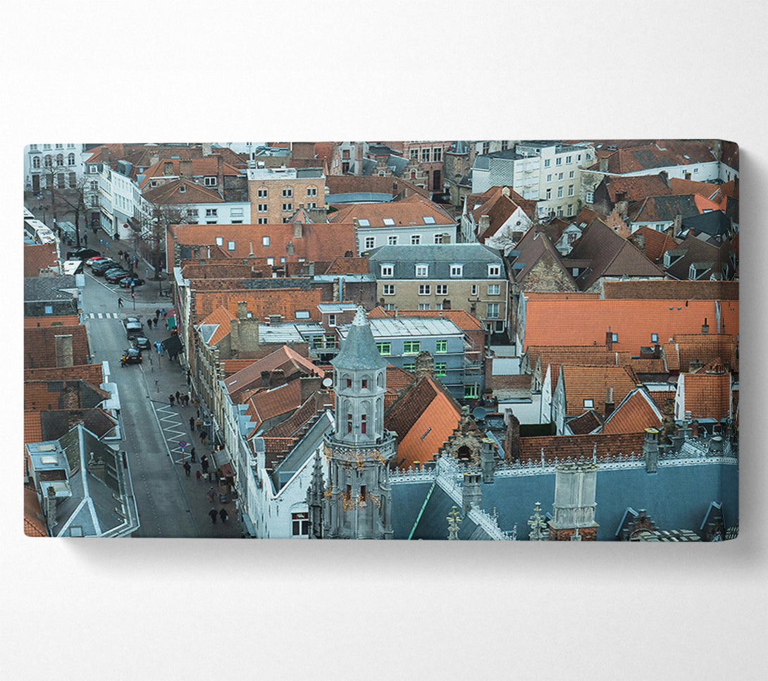  A Canvas Print of Orange Rooftops & Cobblestone Streets Canvas Print