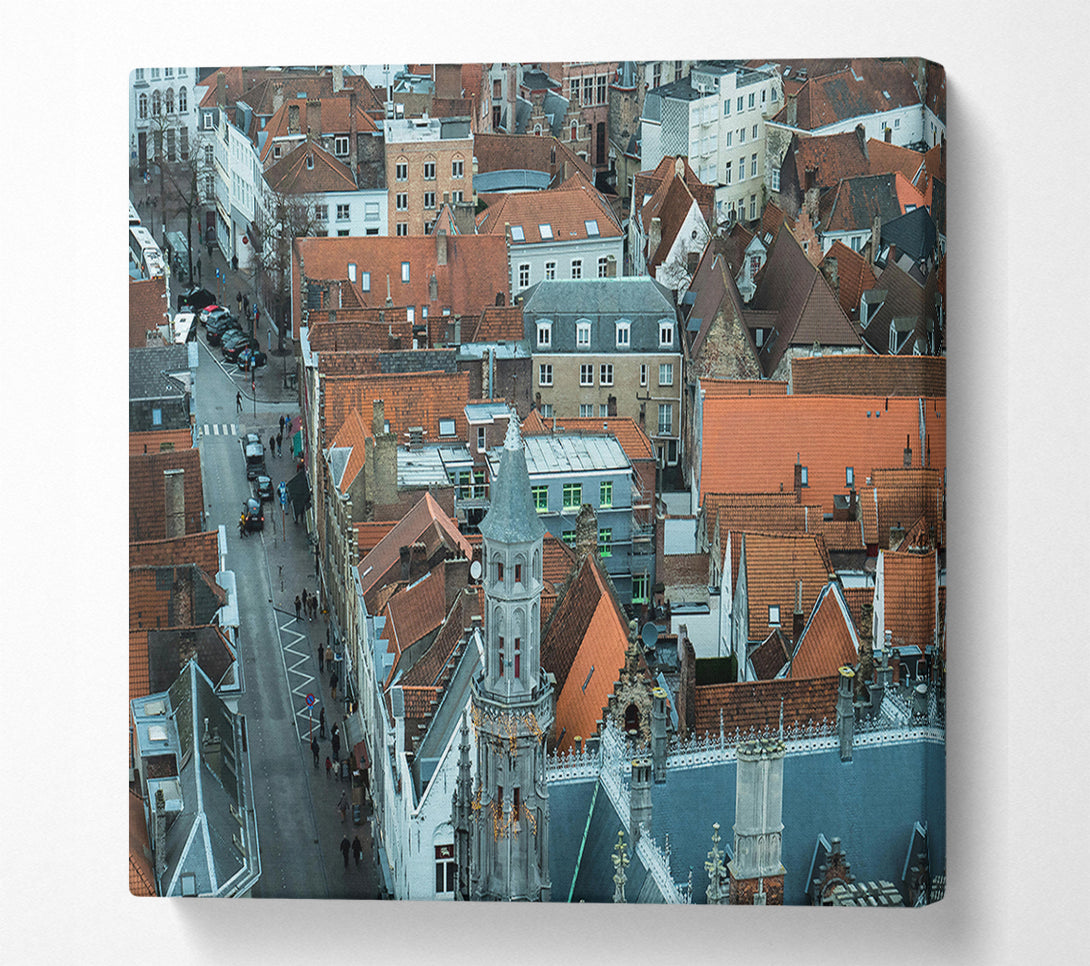  A Canvas Print of Orange Rooftops & Cobblestone Streets Canvas Print