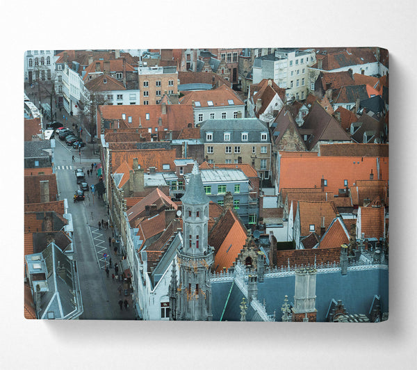  A Canvas Print of Orange Rooftops & Cobblestone Streets Canvas Print
