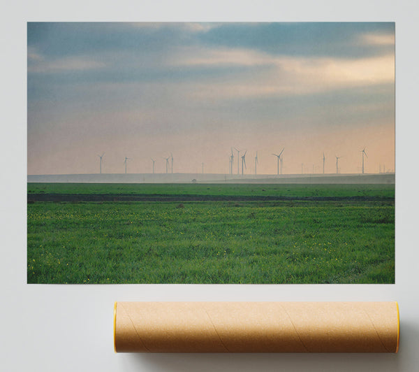 Green Wind Farm Fog Print