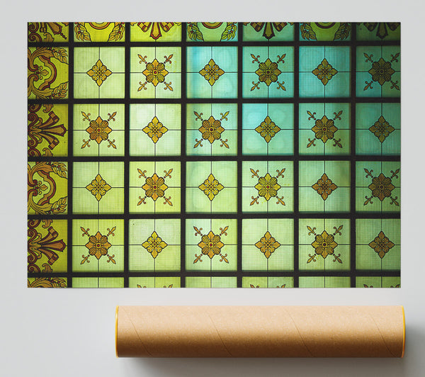 Green And Gold Gridwork Print