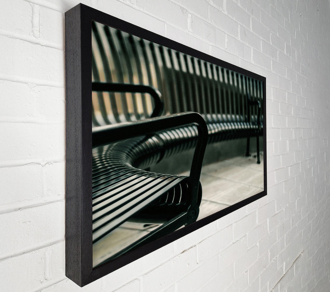  A Canvas Print of Black Metal Bench Rows Canvas Print