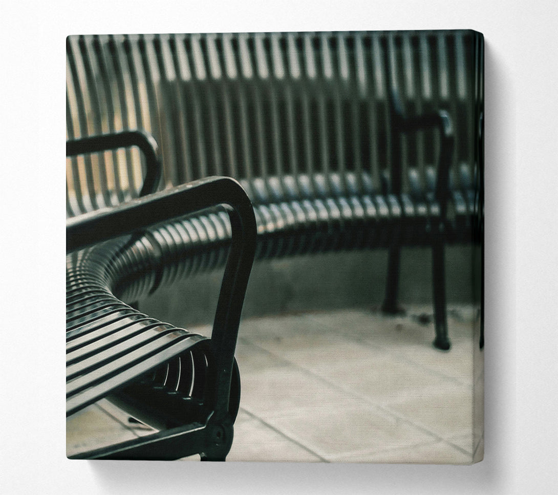  A Canvas Print of Black Metal Bench Rows Canvas Print