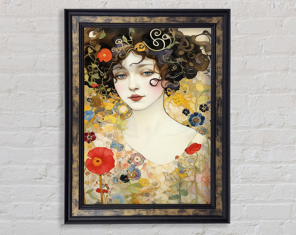 Spring Garden Lady Klimt Style Framed Print