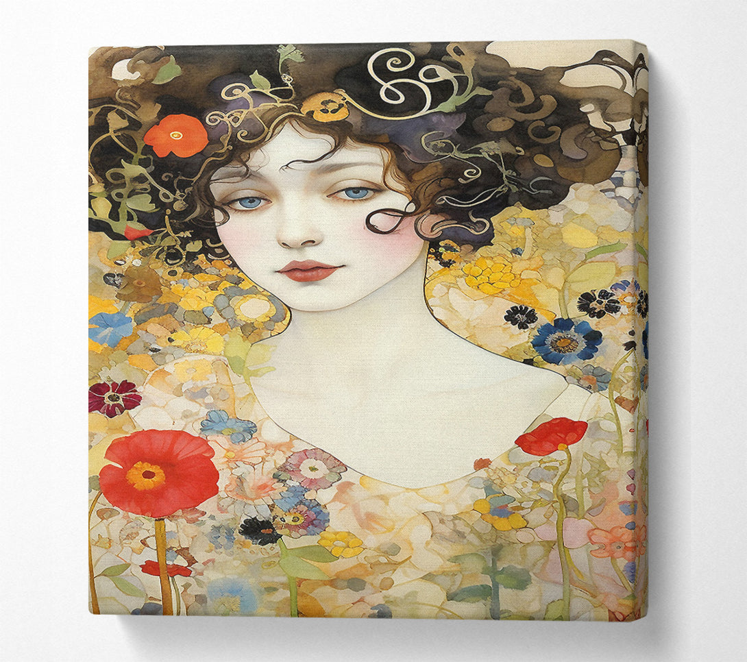  A Canvas Print of Spring Garden Lady Klimt Style Canvas Wall Art