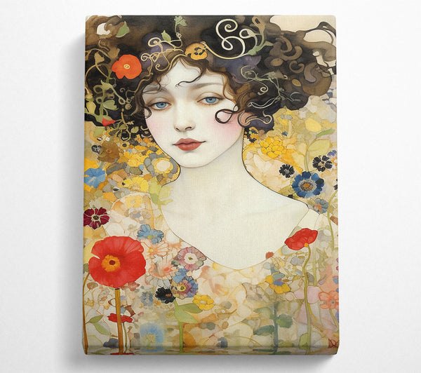  A Canvas Print of Spring Garden Lady Klimt Style Canvas Wall Art
