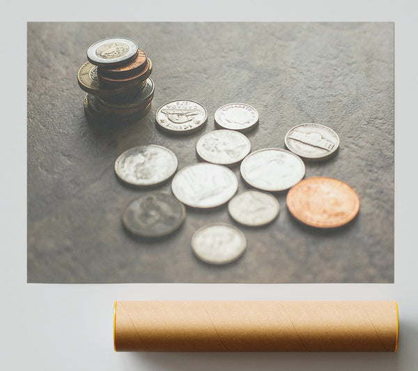 Silver Scattered Coins Poster