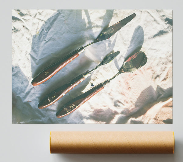 White Canvas Palette Knives Poster