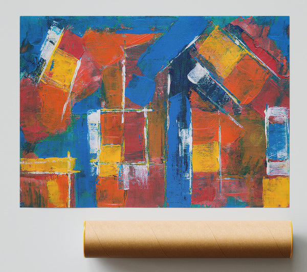 Blue Abstract Houses Print
