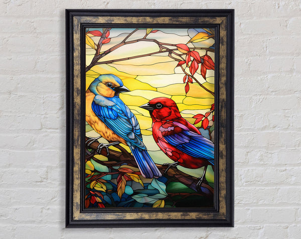 Stained Glass Birds Framed Print