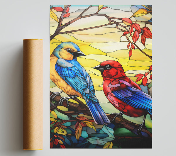 Stained Glass Birds Poster