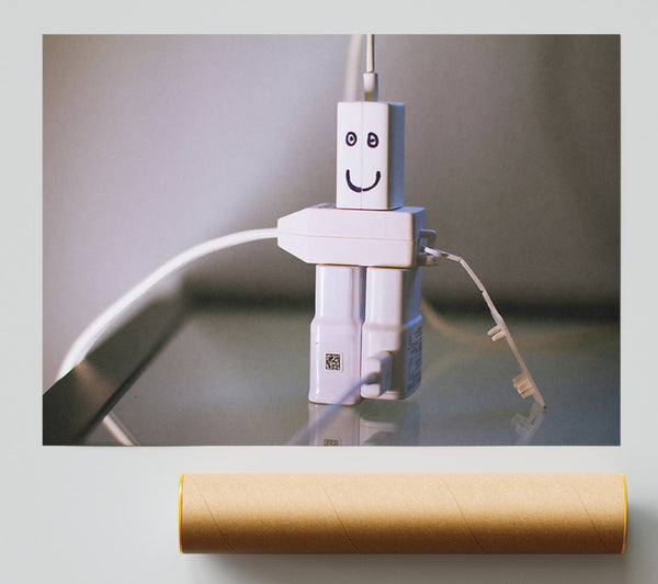 White Smiling Robot Giclee Print