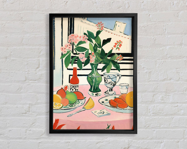 Still Life Flower Vase And Fruit Framed Print
