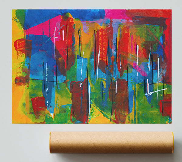 Blue & Red Abstract Symphony Poster