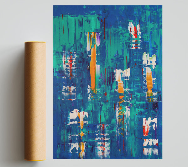 Azure Abstract Drips Giclee Print