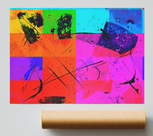 Crimson Splattered Grid Poster