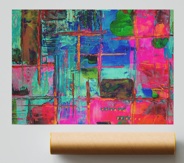 Fuchsia Grid Lines Print