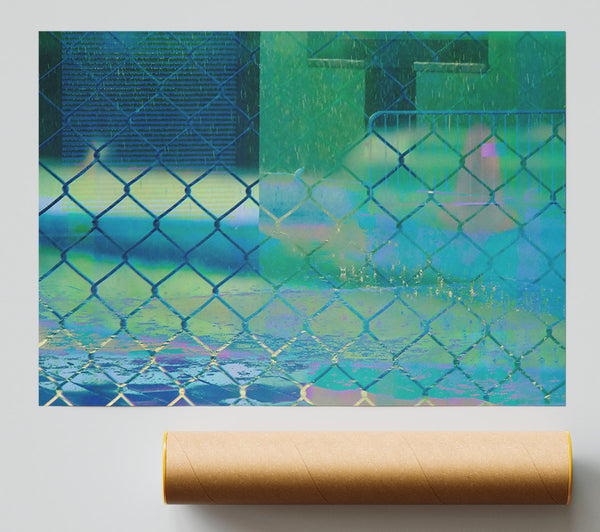Cyan Chain Link Rain Giclee Print