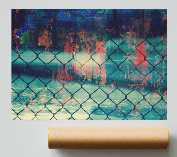 Teal Chain Link Fence Giclee Print