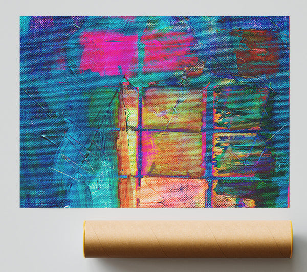 Teal Grid Abstractions Poster
