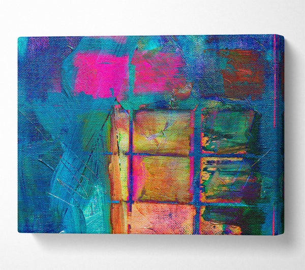  A Canvas Print of Teal Grid Abstractions Canvas Wall Art