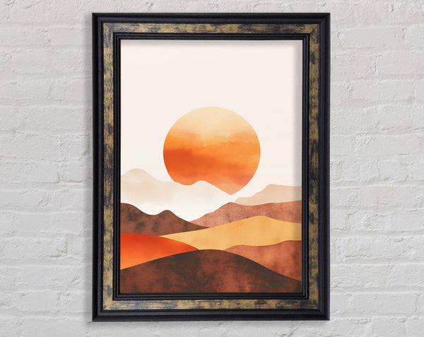 Sun In The Hills Watercolour Framed Print