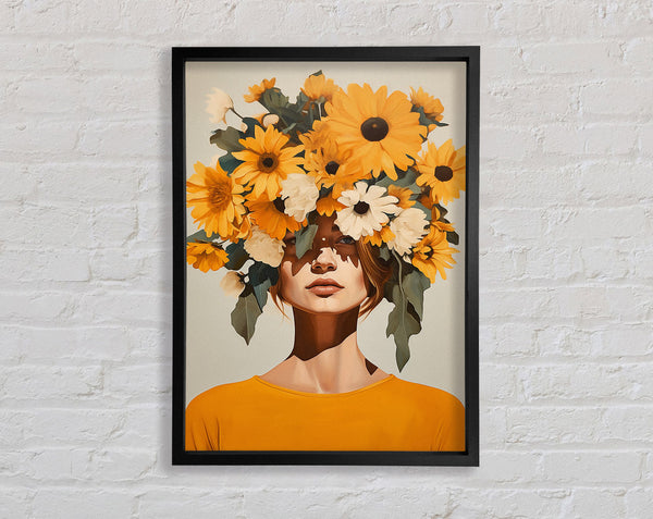 Sunflower Head Woman Framed Print