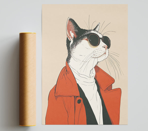 Sunglasses Coat Cat Poster