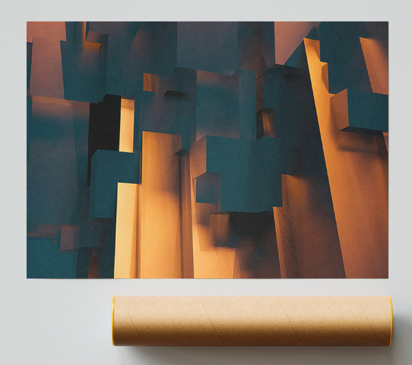 Orange Abstract Blocks Print