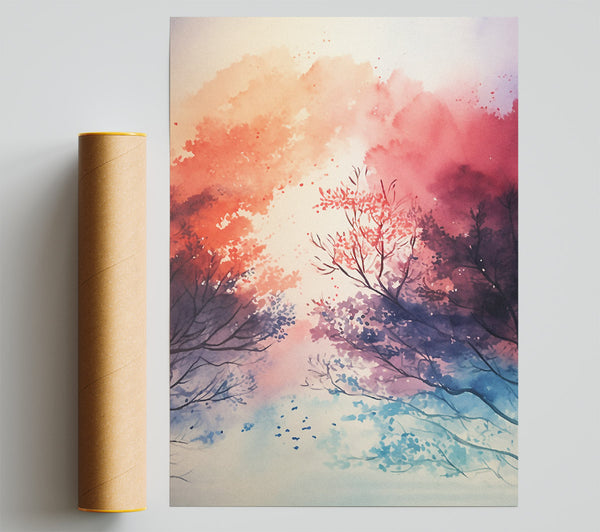 Sunset Forest Watercolour Print