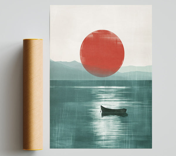 Sunset Ocean Boat Giclee Print