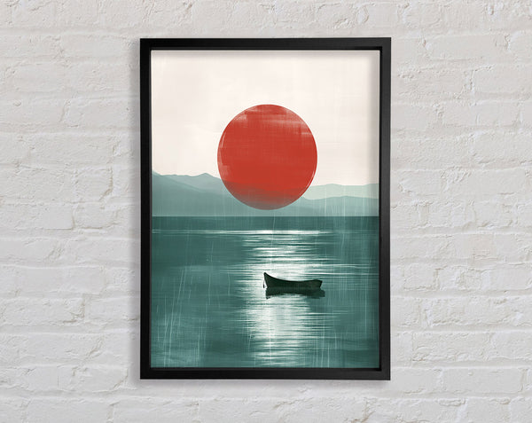 Sunset Ocean Boat Framed Print