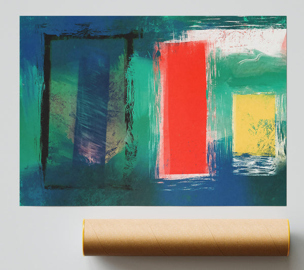 Blue Framed Red Burst Giclee Print