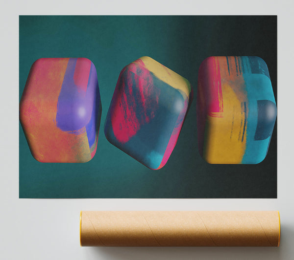 Teal Abstract Cubes Giclee Print